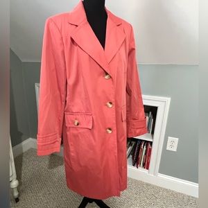 Gallery Salmon Pink Women's Trench Coat Jacket Size L NWOT